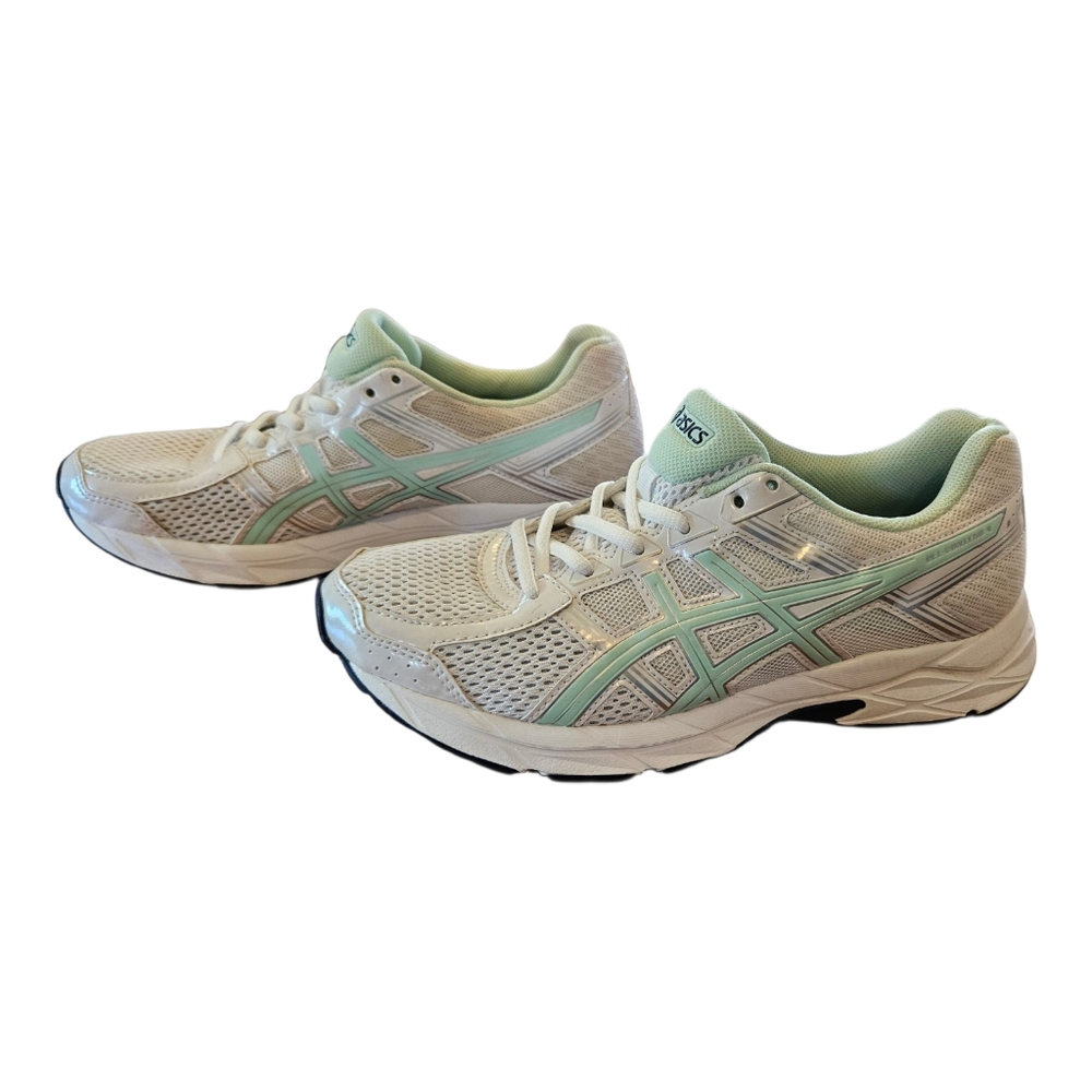 ASICS Women's Ortholite Comfort Gel White And Teal Blue Running Shoes Sz 8 7765N